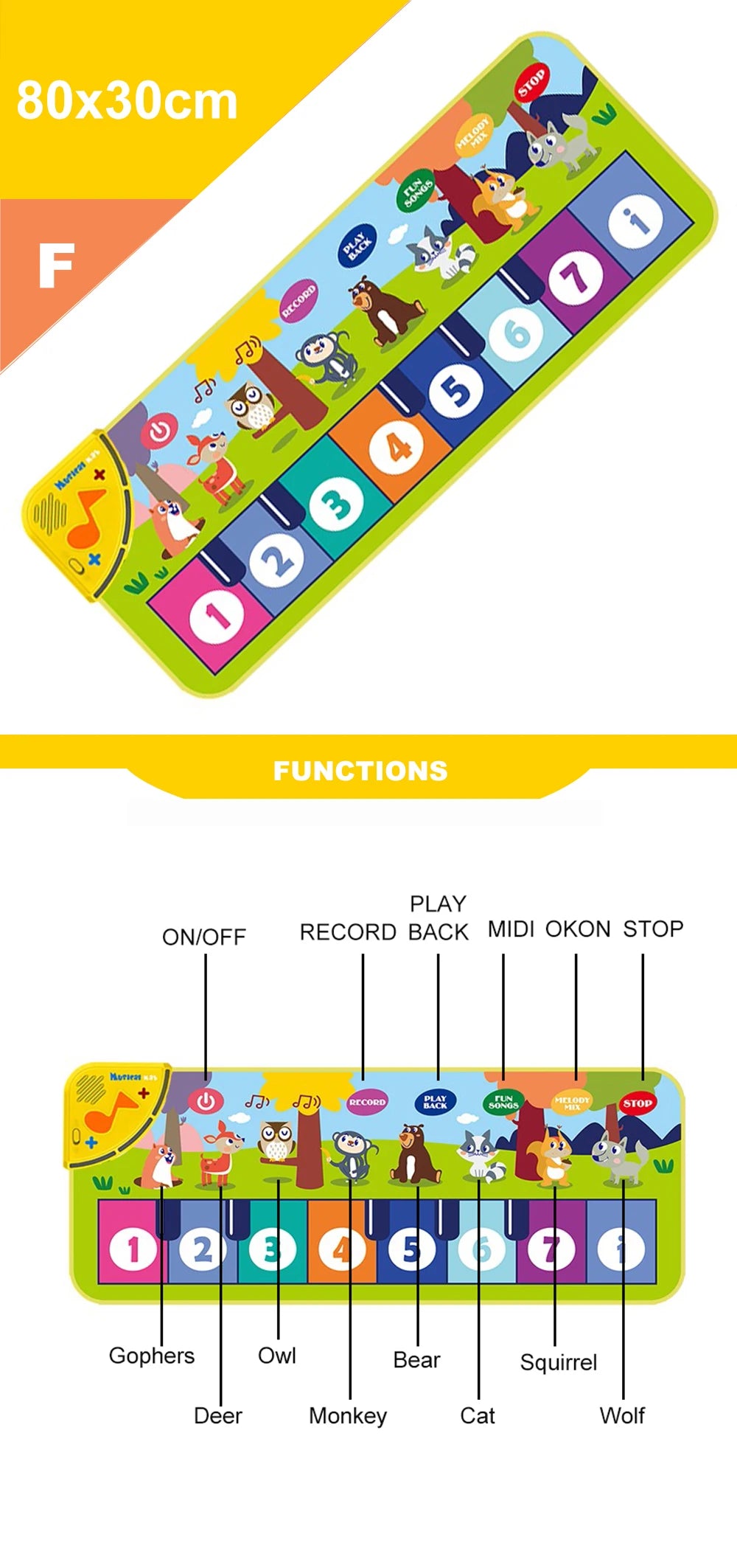 Educational Musical Piano Floor Mat for Kids Toddlers