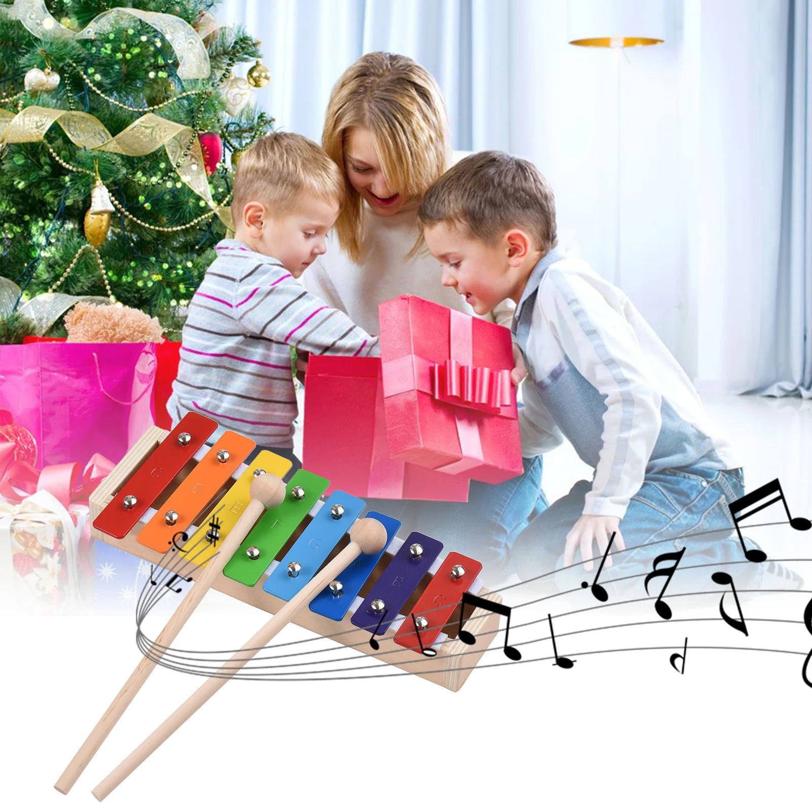 Percussion Musical Instrument 8 Keys Compact Size Xylophone Glockenspiel with Wooden Mallets