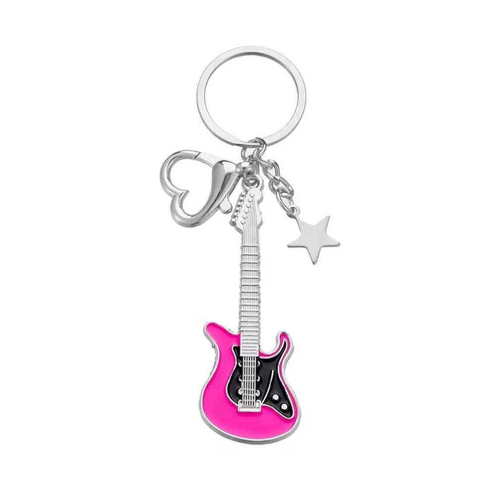 Creative Mini Musical Instruments Guitar Keychain Multi-Color Rhinestone Car Handbag Phone Case Pendent Gift