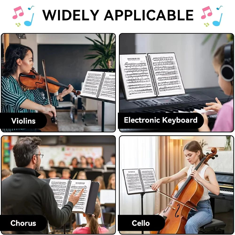 Sheet Music Folder, 40/60 Pages, Sheet Music/Holder, Fits Letter Size A4, Writable & Detachable, Waterproof Sheet Music Organizer for Musicians Students (Black)