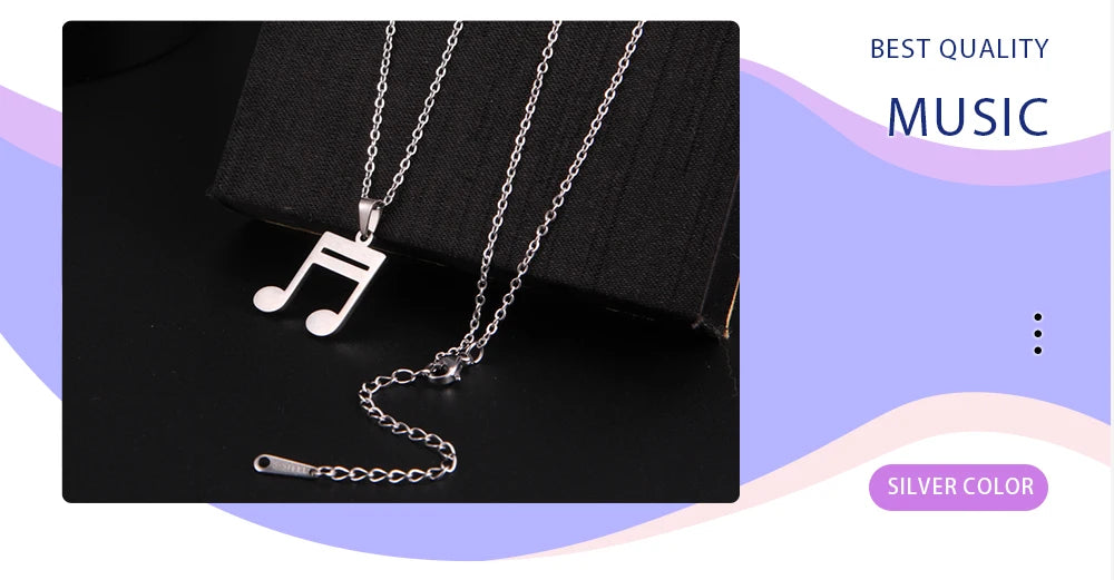 Skyrim Music Necklace Score Note Treble Chain Musical Symbol G Clef Gift For Woman Man Stainless Steel Jewelry Wholesale New