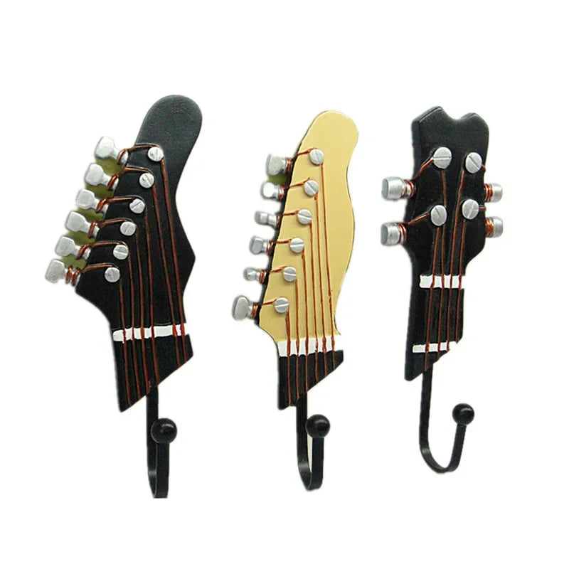 Vintage Music Hooks – 3-Piece Guitar Head Wall Hanger Set for Hats, Clothes & Home Décor