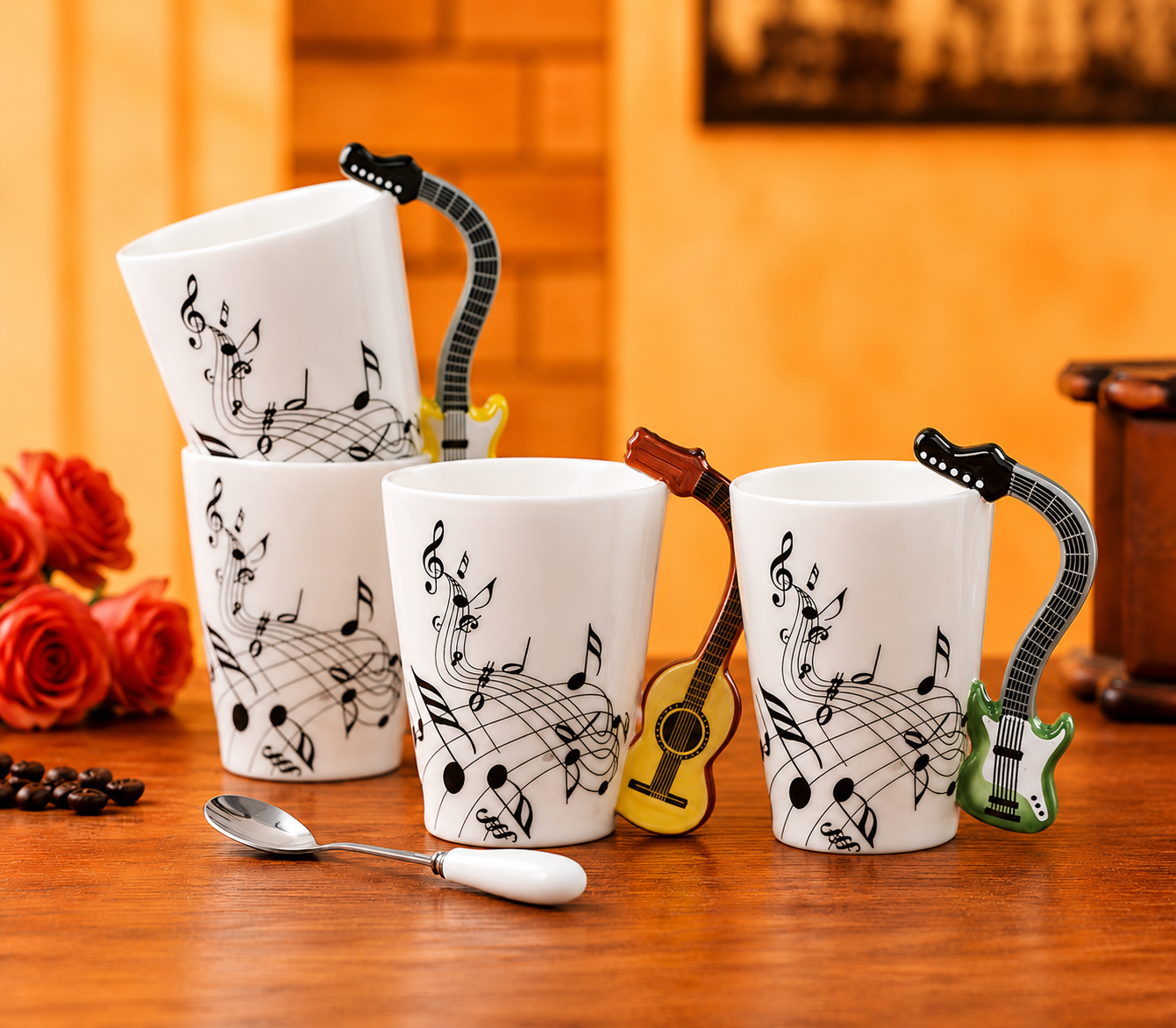 Ceramic Cup Music Creative Water Cup Musical Note Mug Gift Coffee Cup Musical Instrument Handle