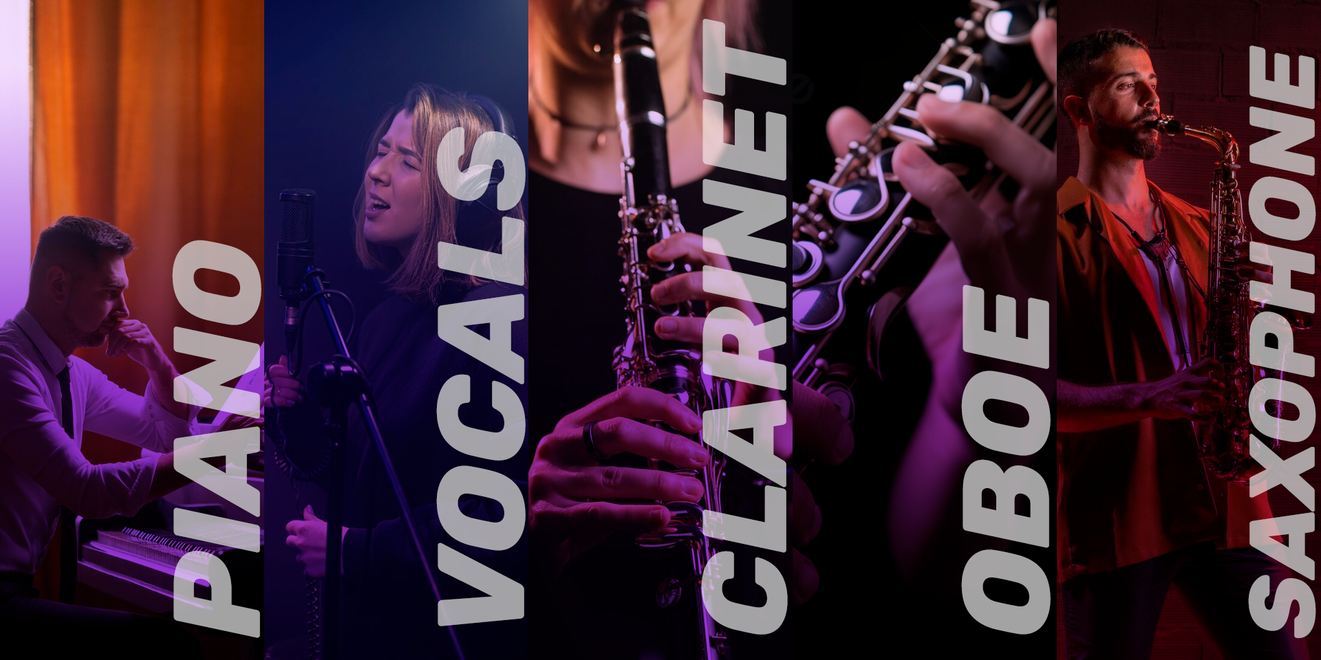 banner of the lessons instruments piano vocals clarinet oboe saxophone