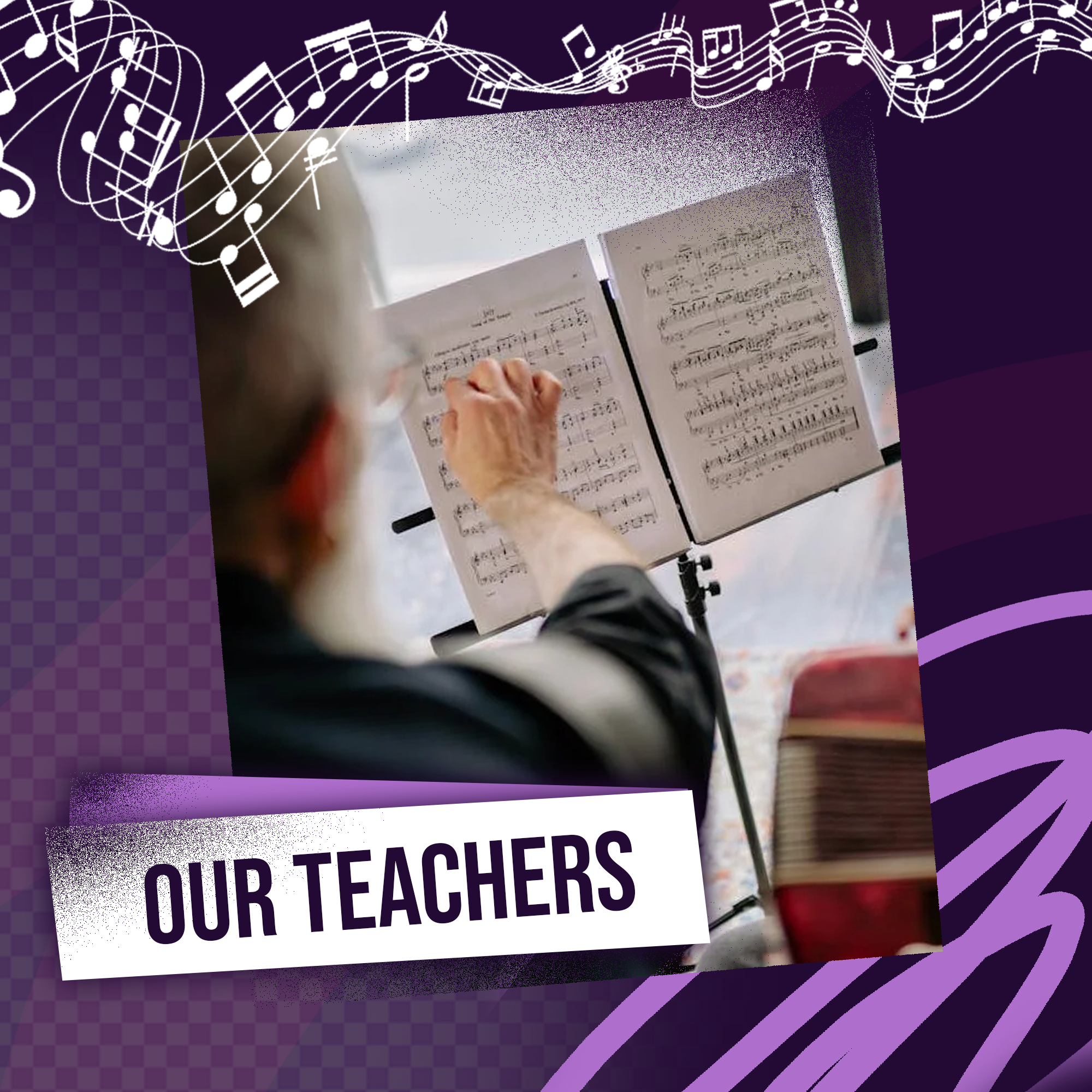 picture of a old man teacher in front a tablature paper