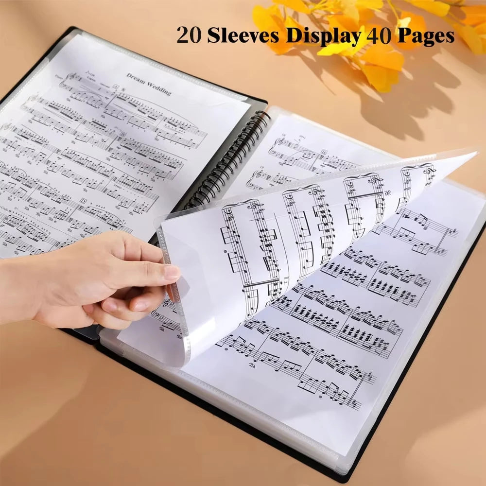 Sheet Music Folder, 40/60 Pages, Sheet Music/Holder, Fits Letter Size A4, Writable & Detachable, Waterproof Sheet Music Organizer for Musicians Students (Black)