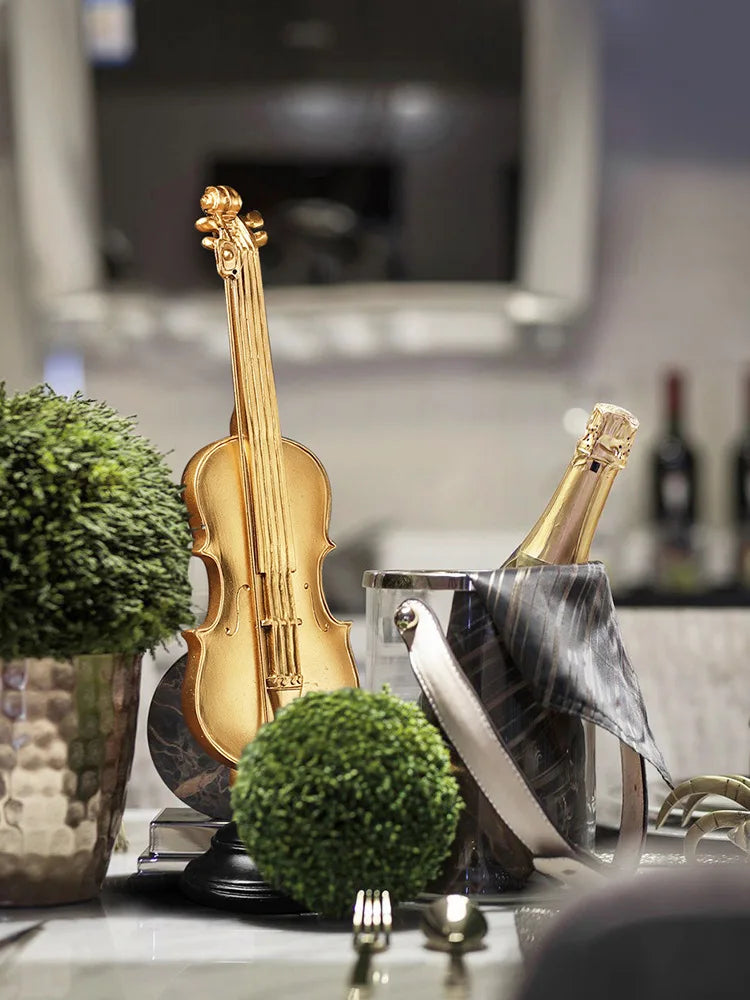 Copper Miniature Home Ornament Vintage Violin and Sax Instrument Model