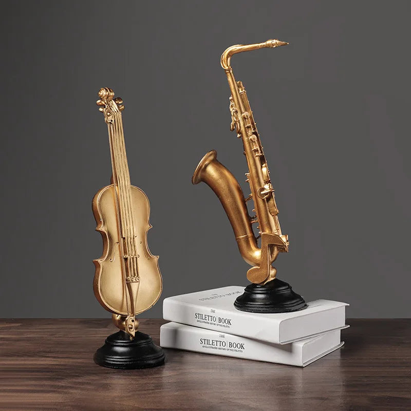 Copper Miniature Home Ornament Vintage Violin and Sax Instrument Model