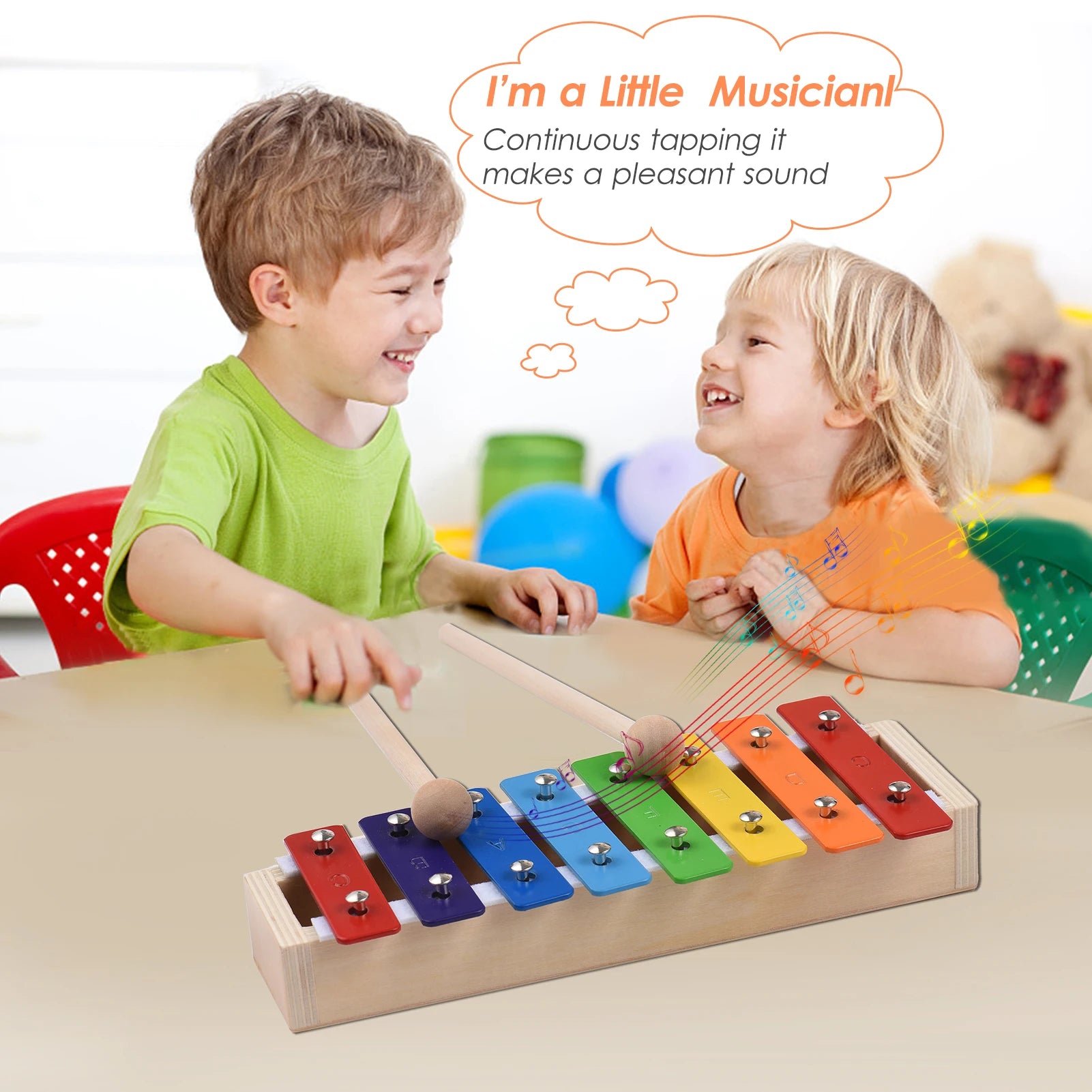 Percussion Musical Instrument 8 Keys Compact Size Xylophone Glockenspiel with Wooden Mallets
