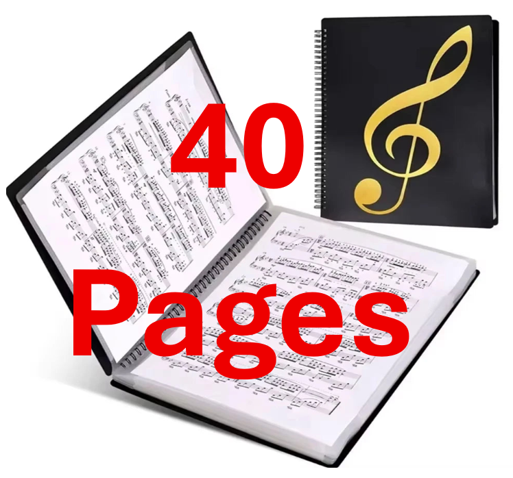 Sheet Music Folder, 40/60 Pages, Sheet Music/Holder, Fits Letter Size A4, Writable & Detachable, Waterproof Sheet Music Organizer for Musicians Students (Black)