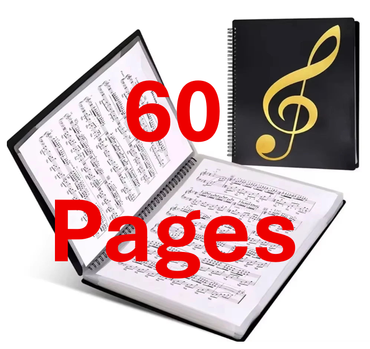 Sheet Music Folder, 40/60 Pages, Sheet Music/Holder, Fits Letter Size A4, Writable & Detachable, Waterproof Sheet Music Organizer for Musicians Students (Black)